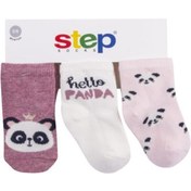 Resim Step Unisex Bebek Pembe Simli Panda Soket Çorap 3lü 10174 