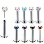 Resim 2/4 Adet Kübik Zirkonya Dudak Delme Çivileri, İpliksiz İtme Pin Labret Çivileri, Helix Kıkırdak Tragus Küpeleri 