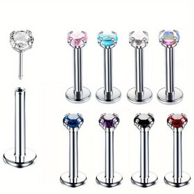 Resim 2/4 Adet Kübik Zirkonya Dudak Delme Çivileri, İpliksiz İtme Pin Labret Çivileri, Helix Kıkırdak Tragus Küpeleri 