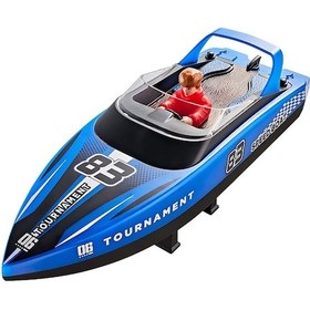 Resim Rc Pil Tekne 2.4g 15 Km/saat Yüksek Hızlı Uzaktan Kumanda Yarış Gemisi Led Işık Mavi Mavi 