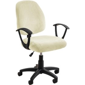 Resim Bej Kadife Gerilebilir Masa Ofis Koltuğu Koltuk Koruyucuları Köpekler Kediler Evcil Hayvanlar Evrensel Streç Bilgisayar Sandalye Slipcover Kapakları 