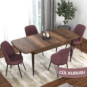 Resim Canisa Concept Kor Serisi Barok Ahşap Desen 70X114 Açılabilir Mutfak Masa Takımı, 4 Adet Sandalye 