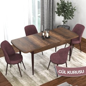 Resim Canisa Concept Kor Serisi Barok Ahşap Desen 70X114 Açılabilir Mutfak Masa Takımı, 4 Adet Sandalye 