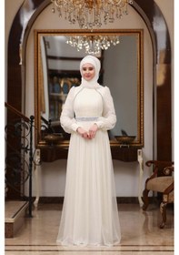 Resim Melisma Efsane Tesettür Abiye Ekru 