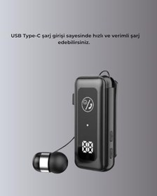 Resim İçi Sarılabilen Kablo ve Yaka Klipsli Bluetooth Kulaklık 