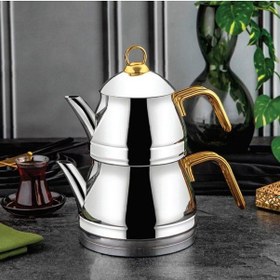 Resim Özlife Roma Aile Boyu Gold Çaydanlık Takımı - Paslanmaz Çelik Çaydanlık Gold 