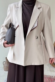 Resim Tesettür Diyarı Kayle Kuşaklı Blazer Tesettür Ceket- Taş Standart (36-42 Beden Uyumlu) 