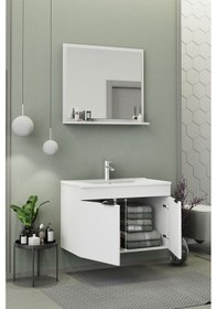 Resim Biani Fix Arya 85 Cm Banyo Dolabı,Seramik Lavabolu, Aynalı,Lavabo Dahil,Mdf,Mat Beyaz 