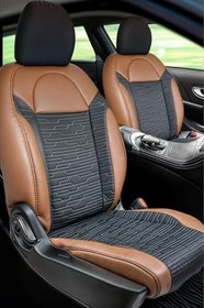 Resim Skoda Superb Station Wagon ile Uyumlu Lüx Deri Süet Oto Koltuk Kılıfı Ön Arka Takım Premium Serisi KAHVERENGİ SİYAH 