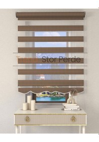 Resim Somon Rengi Etek Dilimli Zebra Stor Güneşlik Perde Kırık Somon Rengi 