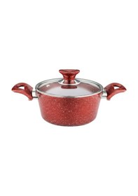 Resim 18 Cm Granit Derin Tencere Cam Kapak - Kırmızı Kırmızı 