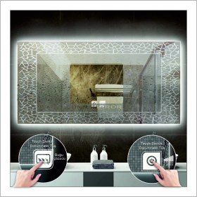 Resim Dnr-Mirror70x90 Cm Beyaz Ledli Tasarım Kumlamalı Dokunmatik Tuşlu Buğu Önleyicili Banyo Aynası Makyaj Aynası 