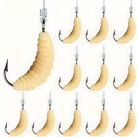 Resim 150 Adet Yumuşak Ekmek Solucanı Balık Yemi - Gerçekçi Biyonik Canlı Yem, Kancasız, Tatlı ve Tuzlu Su Balığı Avı İçin Sarı Hamur Solucanları, Kolay Saklama için Paketlenmiş 