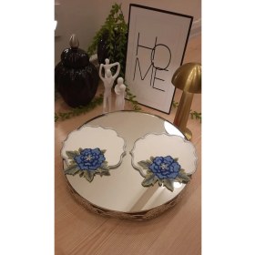 Resim 2 Adet Mavi Gül Üzeri Taş Işlemeli Kokteyl Peçete, Servis Mendili, Servis Peçetesi 