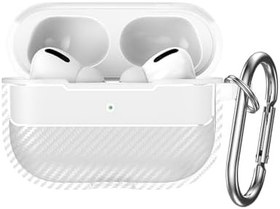 Resim SEIAIYG AirPods Pro 3 (2025) ile Uyumlu Kılıf, Yumuşak TPU Karbon Fiber Koruyucu Kapak, Darbeye Dayanıklı Karabina Kılıf, Şeffaf 