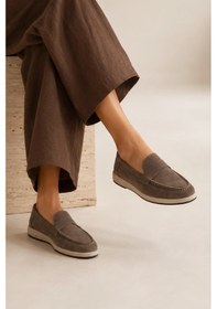 Resim Sovenso Suede Hakiki Deri Gri Süet Loafer 