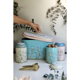 Resim Flora Desenli Metal Ekmeklik ve 3'lü Saklama Kabı Seti 