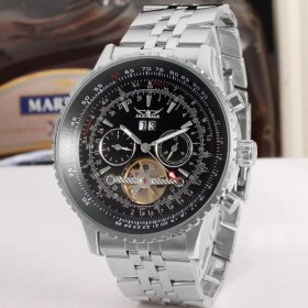 Resim Hanyang Siyah Jaragar Alaşım Mekanik Saat Gündelik Moda Volan Mekanik Hareketi Mekanik Saat Takvim Çelik Kayış Kol Saati (Yurt Dışından) 