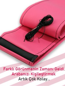 Resim gloryaa Ford Ranger Pembe ÖZEL süper deri Siyah Yüzüklü Dikişli Direksiyon Kılıfı 