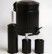 Resim Eforeca Vintage 4 Lü Çöp Kovası Banyo Seti Çizgili Siyah 