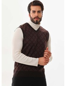 Resim Pelikan Erkek V Yaka Desenli Süveter 9614 Kahverengi 
