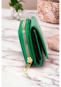 Resim Mygeppetobag Kadın Fermuarlı Ve Çıtçıtlı Bozuk Para Bölmeli Şık Cüzdan Yeşil Çok Renkli 