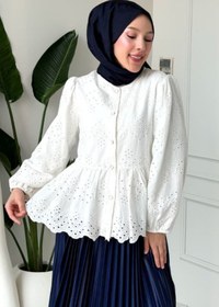 Resim Tesettür Diyarı Lola Fisto Kumaş Astarlı Tesettür Gömlek- Beyaz 