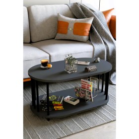 Resim Modern Oval Orta Sehpa Çift Katlı Metal Ayaklı Salon, Ofis, Dekoratif Sehpa, Kahve Sehpası 