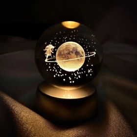 Resim Mobgift Satürn Kızlı Kristal Cam Küre Işıklı 