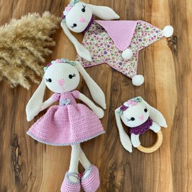 Resim Amigurumi Uzun Kulak Tavşan Prenses Set - Çıngırak 