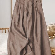 Resim Kadınlar için Retro Yüksek Bel Geniş Paça Etek Pantolon - Hafif Nefes Alabilen Keten, Dokuz Onluk Uzunlukta Cepli, Bahar Yaz Sonbahar İçin Rahat Kesim, Günlükten Yarı Resmiye Giyime, Akıcı Siluet | Kaliteli İşçilik 