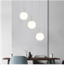 Resim Damla 3 Lü Sıralı Beyaz Modern Sarkıt Mutfak Oturma Odası Salon Sarkıt Avize 