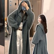 Resim Kadınlar için Rahat Kapüşonlu Hırka - Bol Kesim Uzun Kollu Açık Önü Buton Detaylı Kazak, Düz Renk Sonbahar/Kış Katmanlama Temel, Sıcak İç ve Dış Giyim için, Kazak Kapüşonlu 