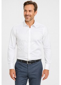 Resim Erkek Klasik Gömlek Pamuklu Esnek Kumaş,slim Fit Uzun Kollu, Fransız Manşetli Plus Scorpion Beyaz 