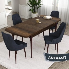 Resim Canisa Concept Eta Serisi 80 x 132 cm Mdf Açılabilir Masa Takımı Barok Ahşap Desen Masa 4 Sandalye 