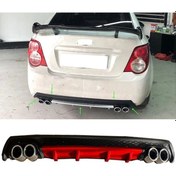 Resim Chevrolet Aveo Sedan Uyumlu Kırmızı Çiftli Yuvarlak Egzoz Görünümlü D Tip Difizör 2012 - 2016 