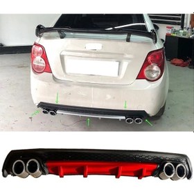 Resim Chevrolet Aveo Sedan Uyumlu Kırmızı Çiftli Yuvarlak Egzoz Görünümlü D Tip Difizör 2012 - 2016 