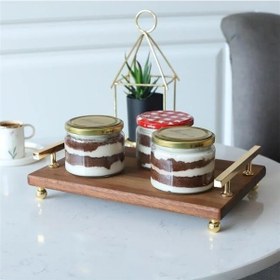 Resim Akayev Ahşap Altın Boncuk Ayaklı Florya 30x19 Cm Tepsi Kahverengi 