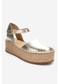 Resim Luvishoes Viba Altın Hakiki Deri Kadın Hasır Dolgu Taban Sandalet Altın 