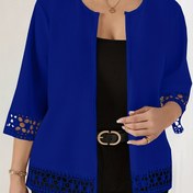 Resim Kadınların Zarif Büyük Beden Kardiganı - Kolsuz Volan Detaylı, Siyah ve Beyaz Polka Dots Desenli, Hafif Polyester Tüm Mevsimler İçin, Rahat Şık Stil 