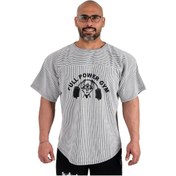 Resim Full Power Gym Oversize Ragtop Spor Tişört Beyaz Çizgili 