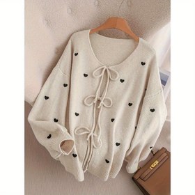 Resim Kadınlar İçin Yumuşak Pembe Kazak - Ön Bağcıklı Pastel Pembe Kardigan, Kalp Desenli Uzun Boy Bluz, Sonbahar/Kış Katmanlı Şık ve Rahat Kazak, Günlük Resmi Giyim için Sevimli Kazaklar, Kadın Tarzı, Kaliteli Dikiş, Moda Üst Giysi, Nefes Alabilen Malzeme, Trend Örgü, Sonbahar Gardırop 