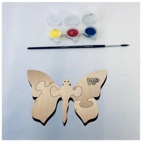 Resim Masif Ahşap Puzzle Çocuklar İçin Boyanabilir Kelebek Boya Setli 