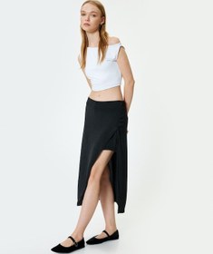 Resim Koton Midi Etek Yırtmaç Detaylı A Kesim Slim Fit Beli Lastikli Siyah 4sal70015ıw Siyah 
