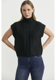 Resim Sementa Tam Balıkçı Crop Triko Süveter - Siyah Siyah 