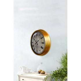 Resim Bahat Altın Varaklı Salon Ofis Duvar Saati Alüminyum Çerçeve 40 cm 