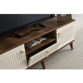 Resim 110 CM MDF MEBRAN KAPAK TV SEHPASI BAROK CEVİZ - KREM 