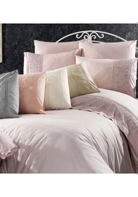 Resim Royal Nazik Pamuk Saten Nervürlü Dantelli Tek Kişilik Nevresim Takımı Pudra 