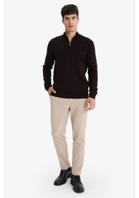 Resim DeFacto Standart Fit Normal Kesim Dik Yaka Fermuarlı Basic Düz Triko Kazak - A5184AX24AUBN497 