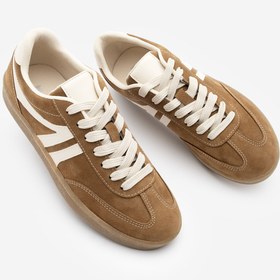 Resim Marjin Kadın Sneaker Bağcıklı Düz Taban Spor Ayakkabı Tiyone Taba Süet 